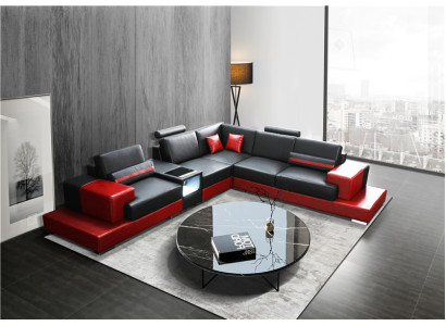 Coin de canapé Canapé d'angle en cuir Salon en forme de paysage Suite Design Moderne Sof en forme de L Table basse